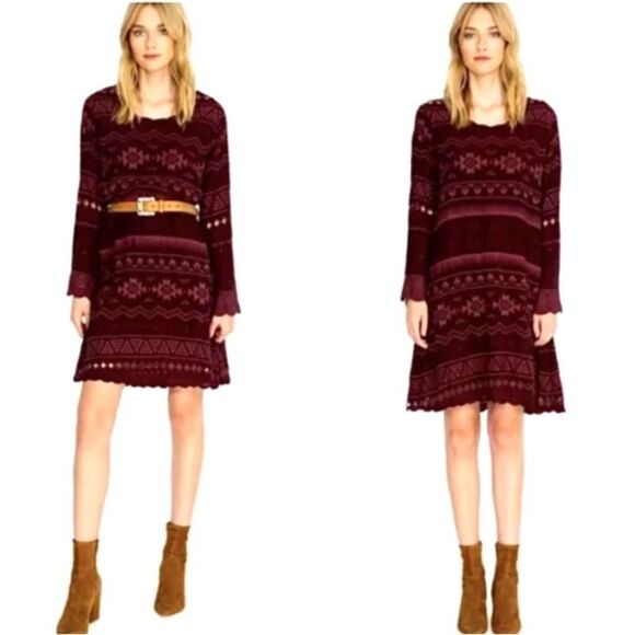 NEW Johnny Was Avery Dress Aztec Embroidered Eyelet Slip Merlot Burgundy Size XL - Picture 3 of 16
